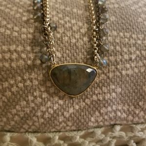 Labradorite brass beaded necklace faceted pendant